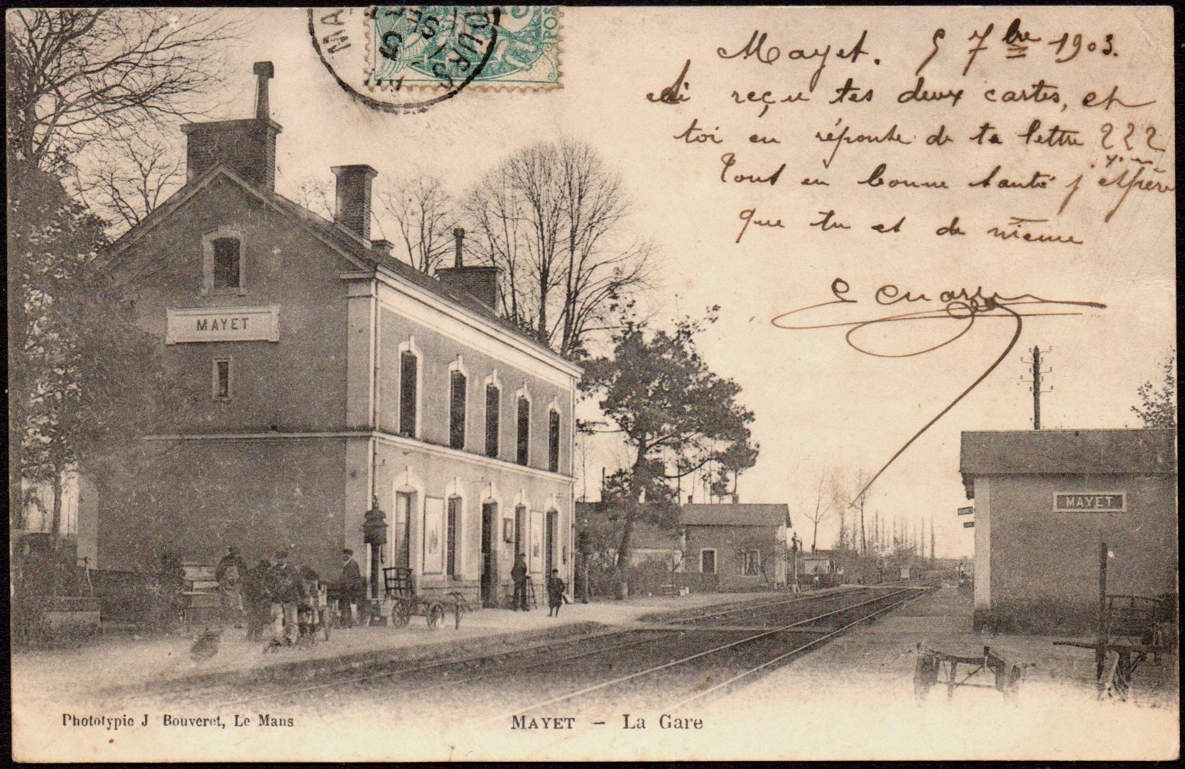 Ambulant Tours au Mans 1903 carte postale Gare de Mayet